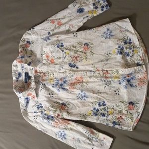 Karen Scott Lightweight Cotton Floral 3/4 Sleeve Shirt Size Small
